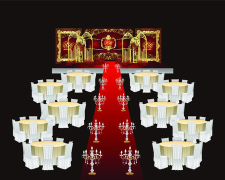 紅金色婚禮舞臺(tái)設(shè)計(jì)