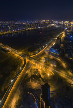 航拍松花江夜景