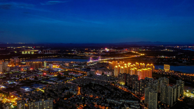 航拍株洲神农城夜景