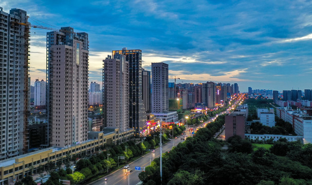 航拍株洲神农城夜景