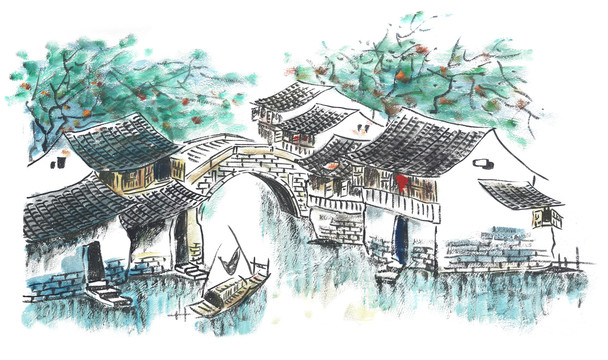 江南水鄉(xiāng)水墨畫
