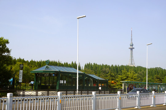 青岛汇泉广场的车站和电视观光塔