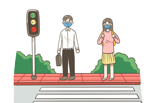 疫情防控戴口罩過馬路