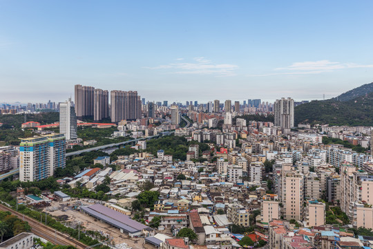 福建厦门城市天际线黄昏风景