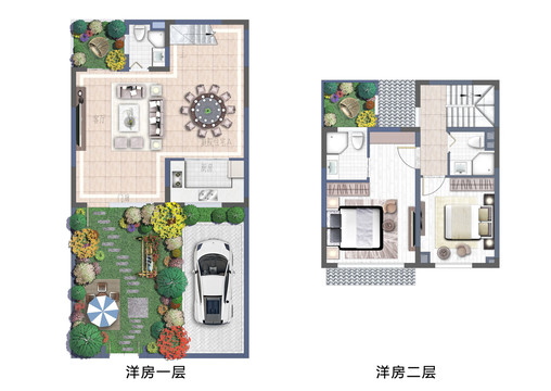 别墅洋房彩色平面户型图