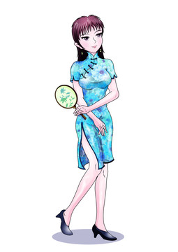 旗袍美女插畫(huà)