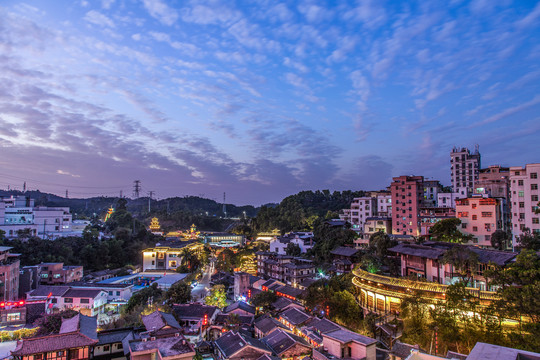 广东深圳甘坑客家小镇全景风光