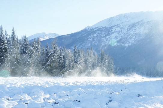 绝美冬日雪景新疆喀纳斯神仙雾气