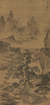 高簡清溪載鶴圖