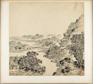 張宏山水田園畫