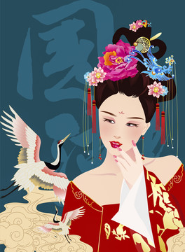 国潮美女插画