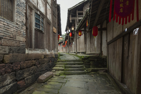 宜宾屏山龙华古镇石板路老街街景