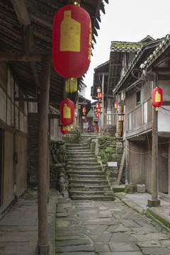 宜宾屏山龙华古镇石板路老街街景