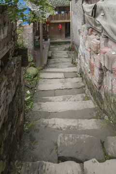 宜宾屏山龙华古镇石板路老街街景