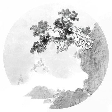 松石團(tuán)扇中國(guó)山水畫