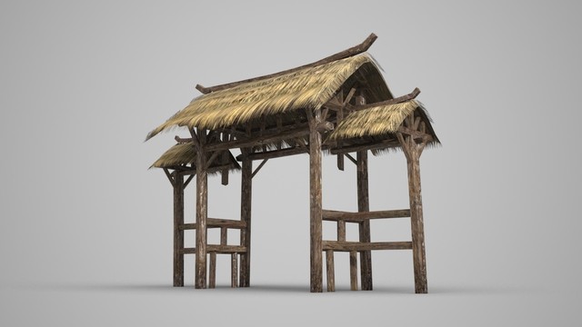 古建筑茅草大門民居