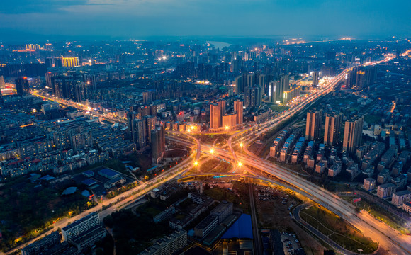 湖南省衡阳市杨柳立交桥夜景航拍