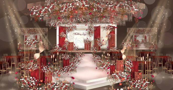 红白泰式时尚线条婚礼舞台效果