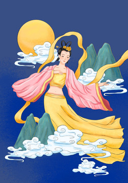 中秋國(guó)風(fēng)飛天插畫(huà)