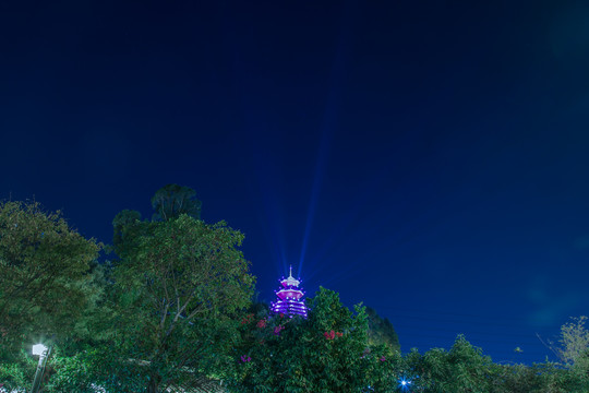 广东深圳客家小镇宝塔夜景