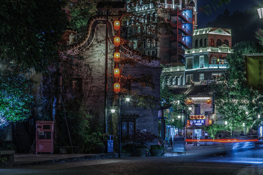 广东客家建筑夜景