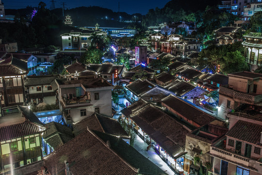 广东深圳甘坑客家小镇夜景