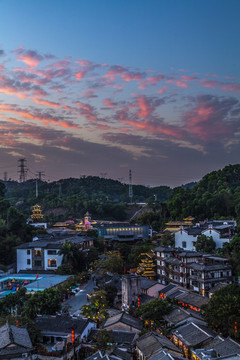 广东深圳甘坑客家小镇晚霞风景