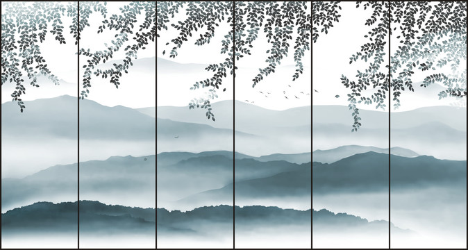 大幅新中式意境山水裝飾背景