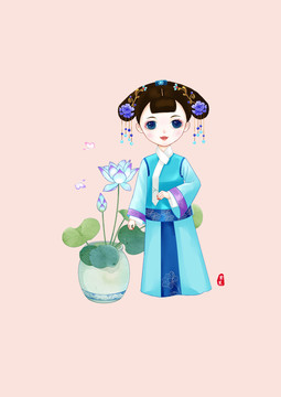 Q版卡通清宮美人插畫