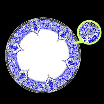 蓝色花边中东风格陶瓷盘图案
