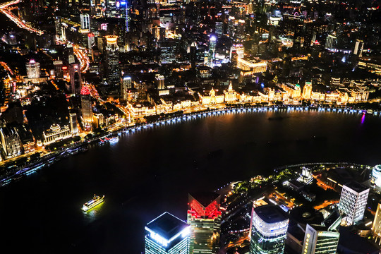 鸟瞰上海黄浦江夜景