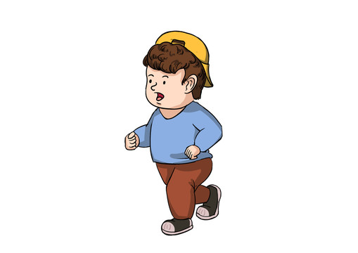插畫(huà)人物卡通奔跑的胖男孩素材