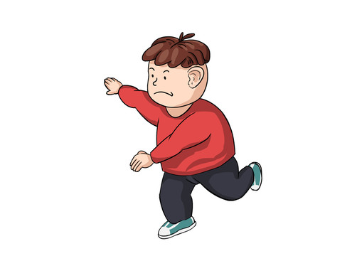手繪人物卡通胖男孩奔跑插畫素材