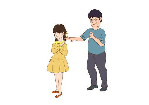 手繪卡通人物防色狼壞人女孩素材