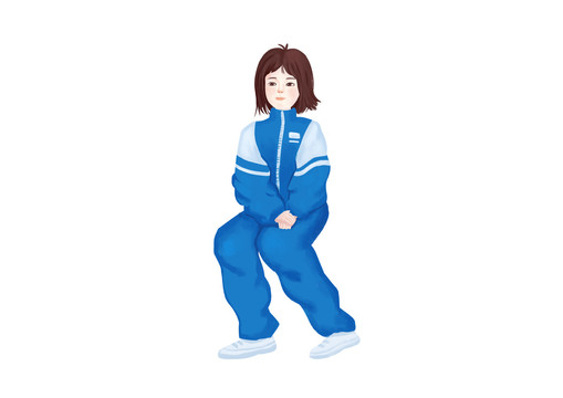 手繪插畫卡通人物中學(xué)生女孩素材