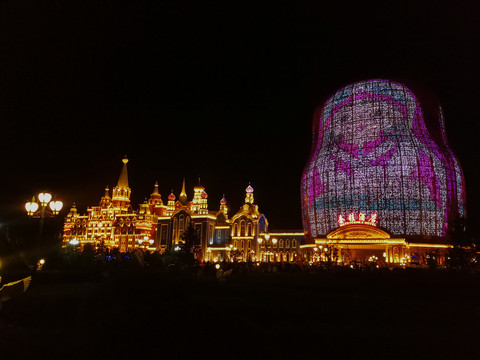 满洲里套娃酒店俄式建筑群夜景