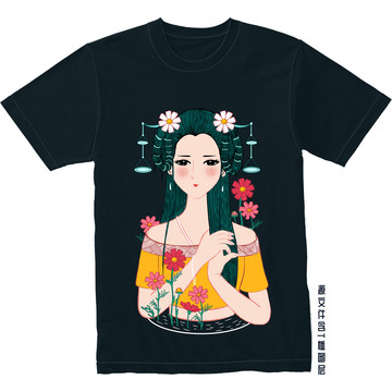 十二星座文藝女孩T恤圖案天秤座