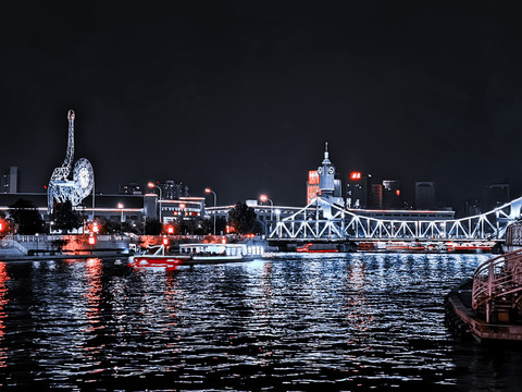 天津海河夜景解放桥