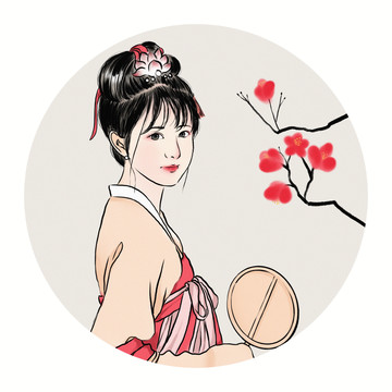 水墨風漢服女子裝飾畫