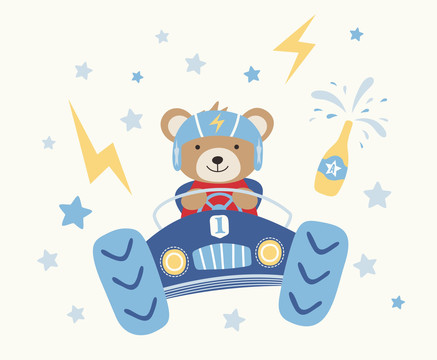 賽車小熊可愛星星圖案寶寶