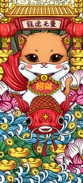 國(guó)潮插畫招財(cái)貓