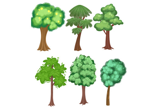 原创手绘插画卡通绿色植物树木