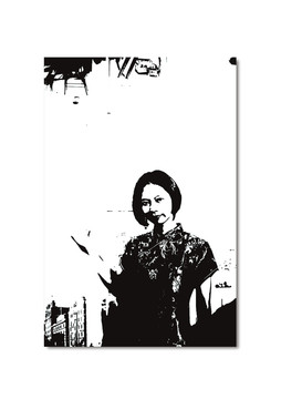 剪影版畫旗袍美女本本無框畫