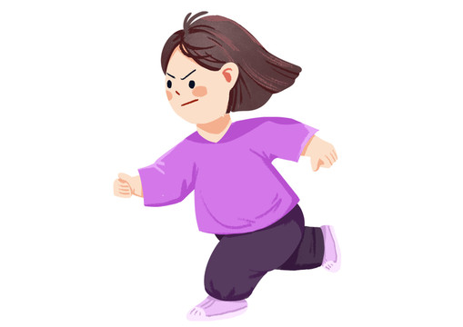 原創(chuàng)手繪插畫人物女孩努力奔跑