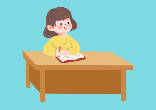 原創(chuàng)手繪教育人物兒童女孩上課