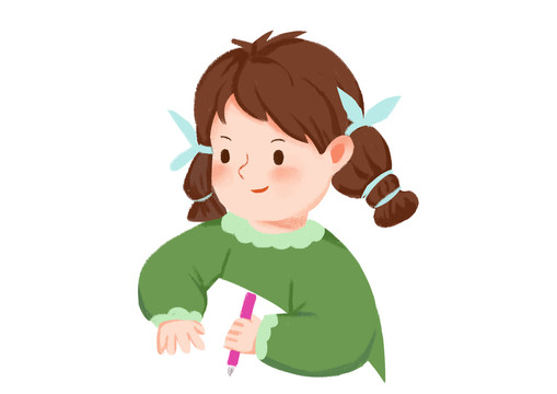 原創(chuàng)手繪插畫人物卡通女孩寫作業(yè)