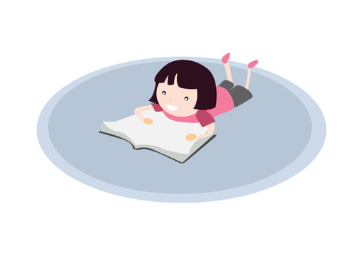 原創(chuàng)手繪卡通趴著看書的小女孩