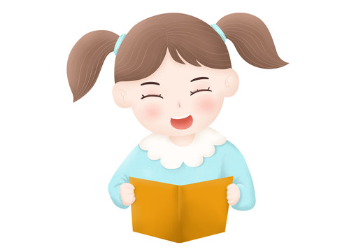 原創(chuàng)手繪插畫(huà)卡通可愛(ài)小女孩讀書(shū)