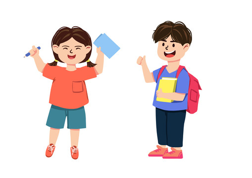 原創(chuàng)手繪男孩女孩學生學習插畫
