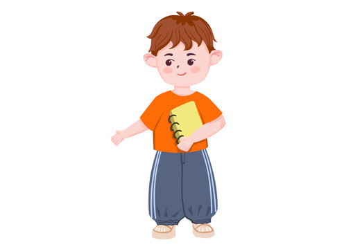 原創(chuàng)手繪插畫卡通人物抱書男孩